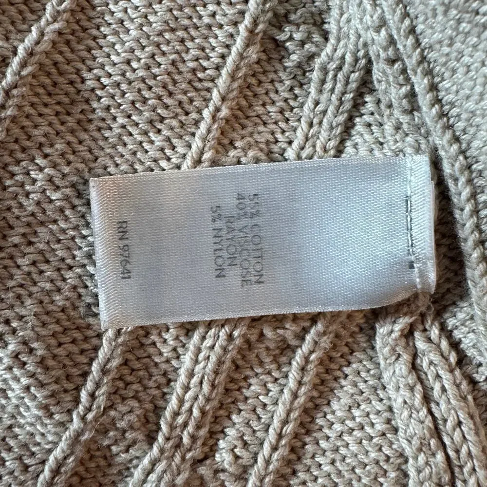 J. Jill Women's sz Small Oatmeal/Tan Open Front Cable Knit Cardigan Half Sleeves